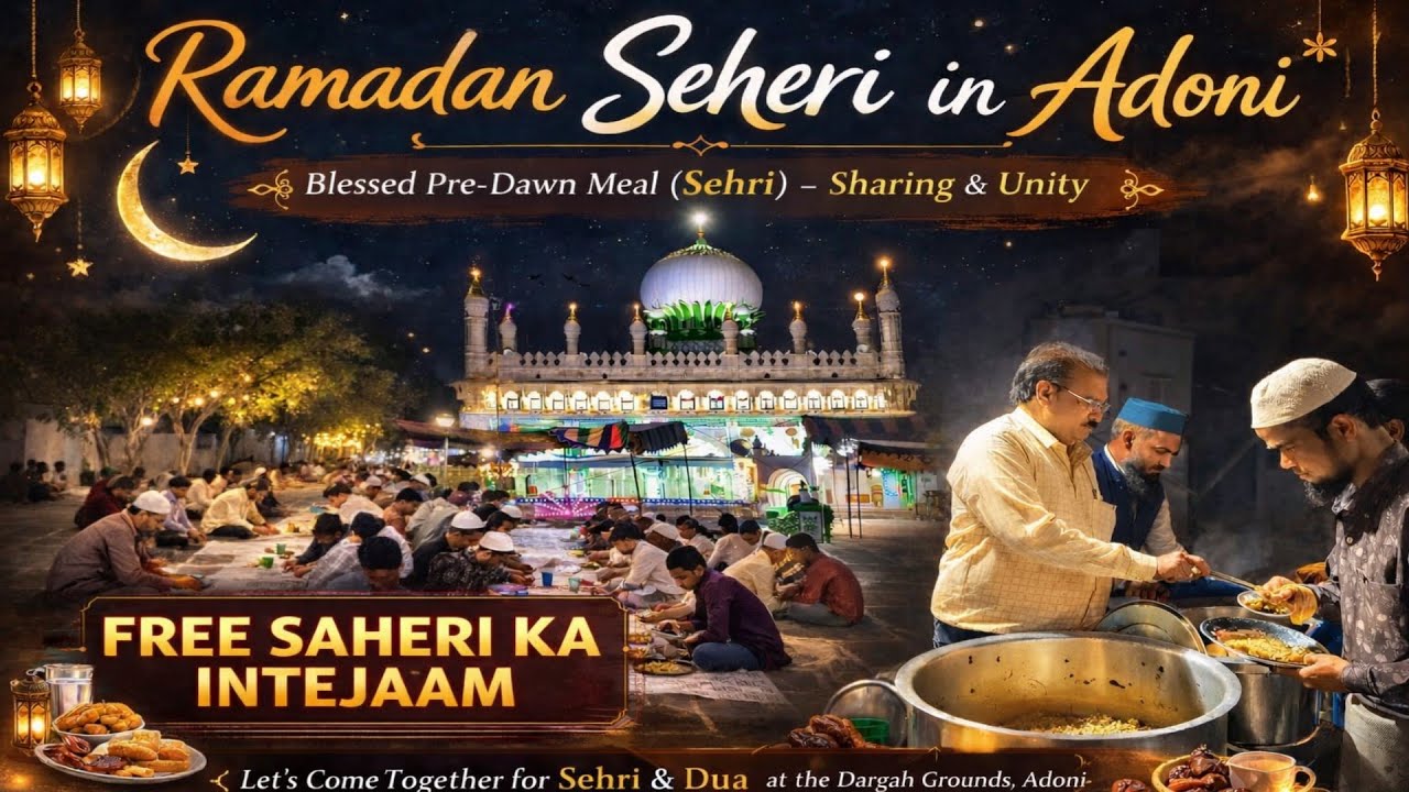 FREE SAHERI KA INTEZAM ADONI SHAHI JAMIYA MASJID MAY MUKAMMAL 30 DAYS EMPLOYEES STUDENTS 