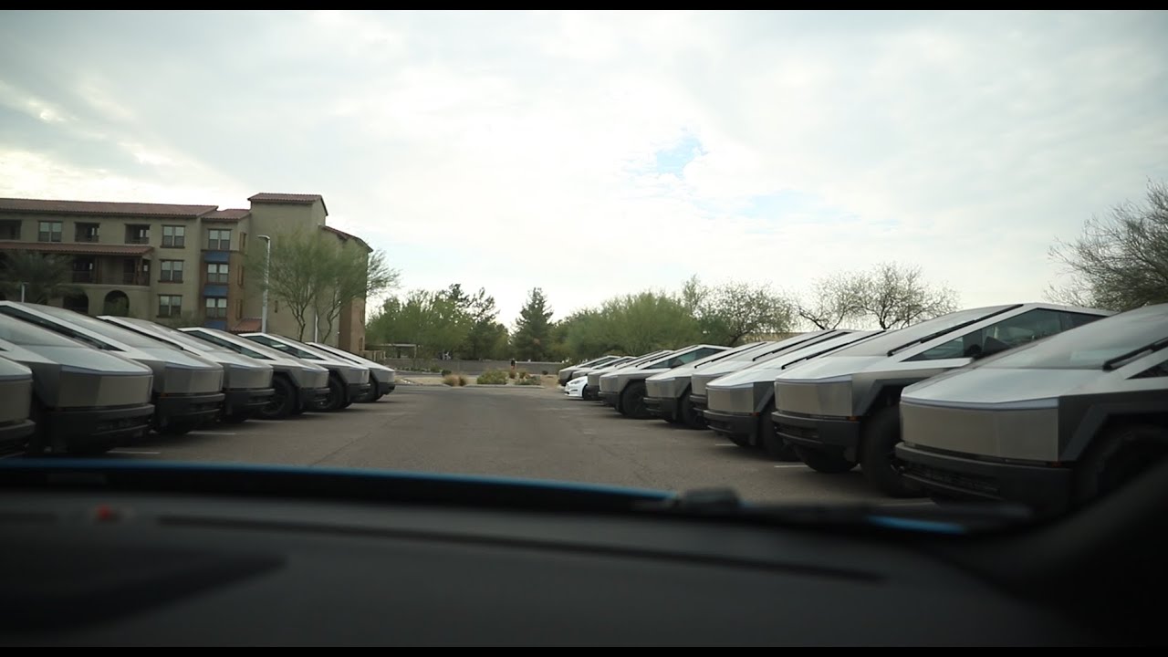 Over 60 Tesla Cyber Trucks In One Parking Lot!!