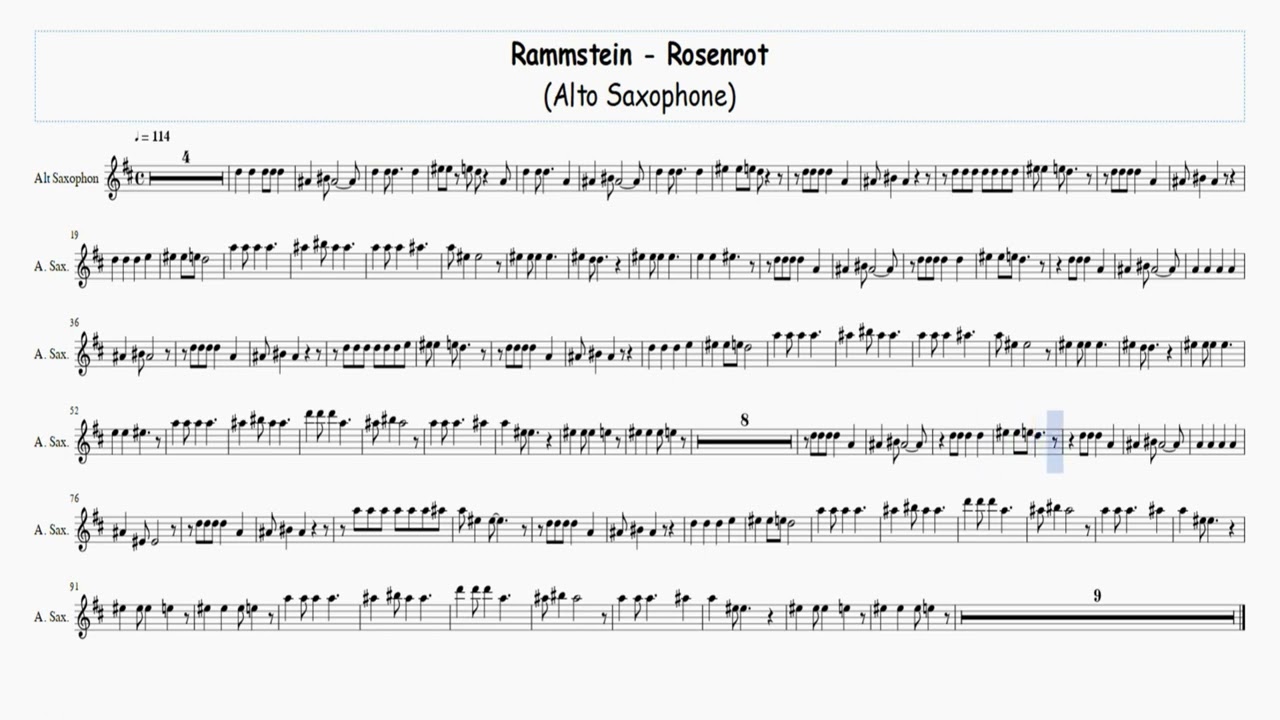 Rammstein Rosenrot - Alto Saxophone - Free Sheet Music