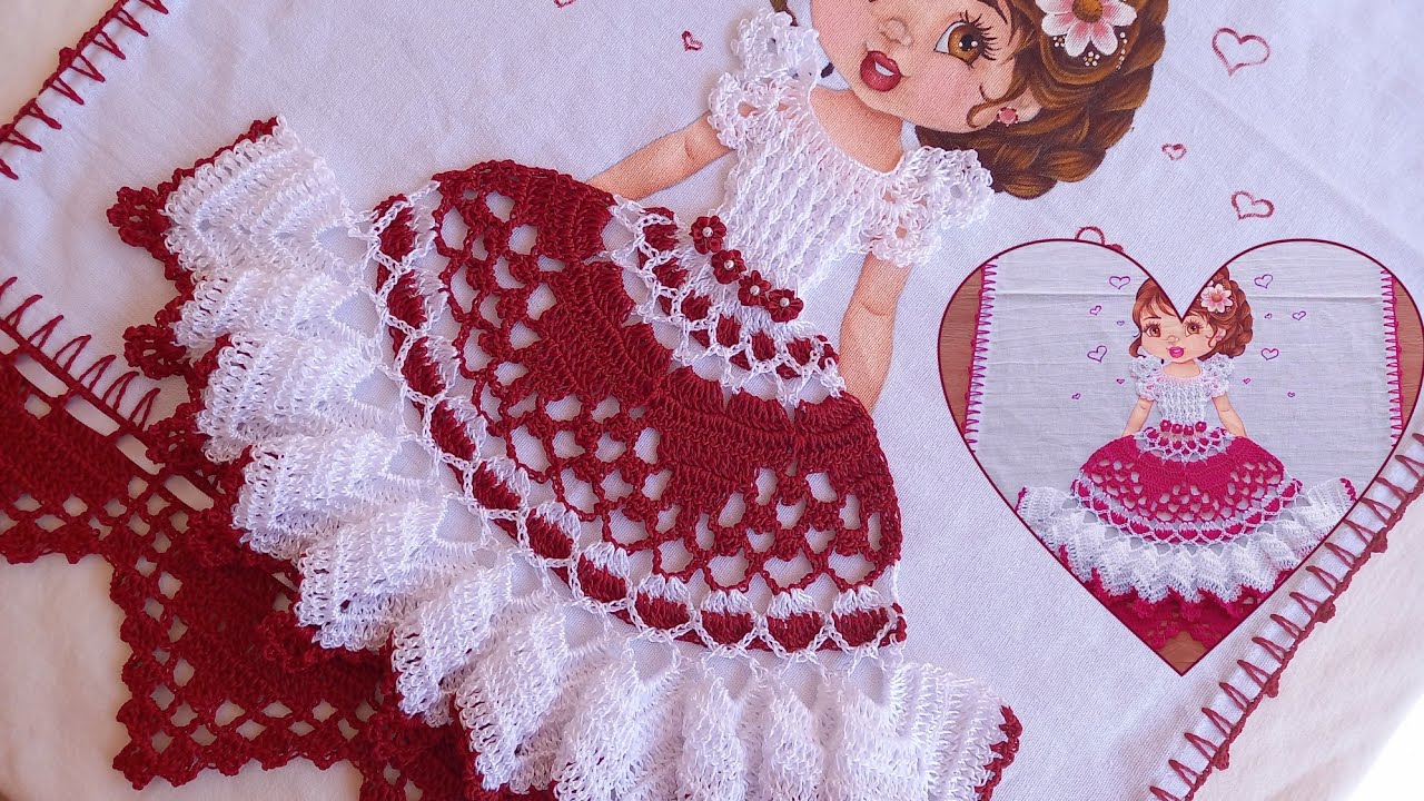 ❤ VESTIDO DE CROCHÊ PARA PANO DE PRATO CORAÇÃO ❤