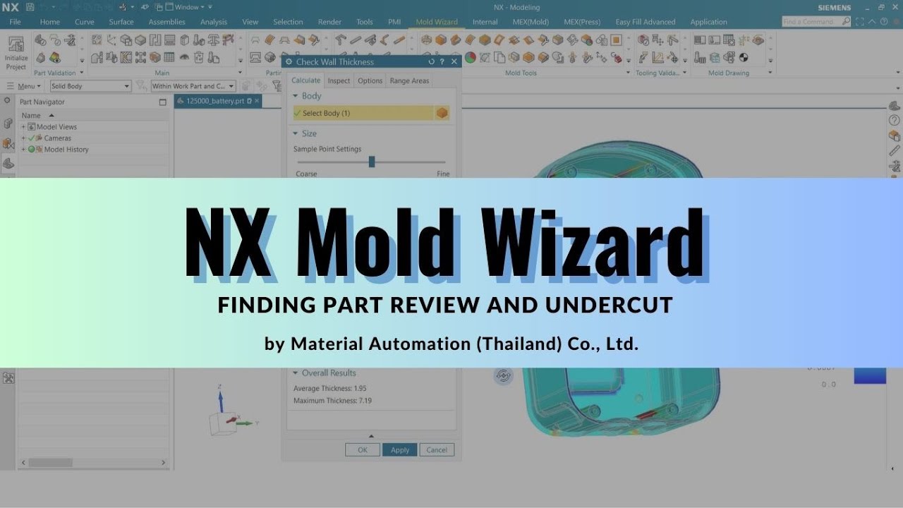 NX Mold Wizard Finding Part review and Undercut by Material Automation (Thailand) Co., Ltd.