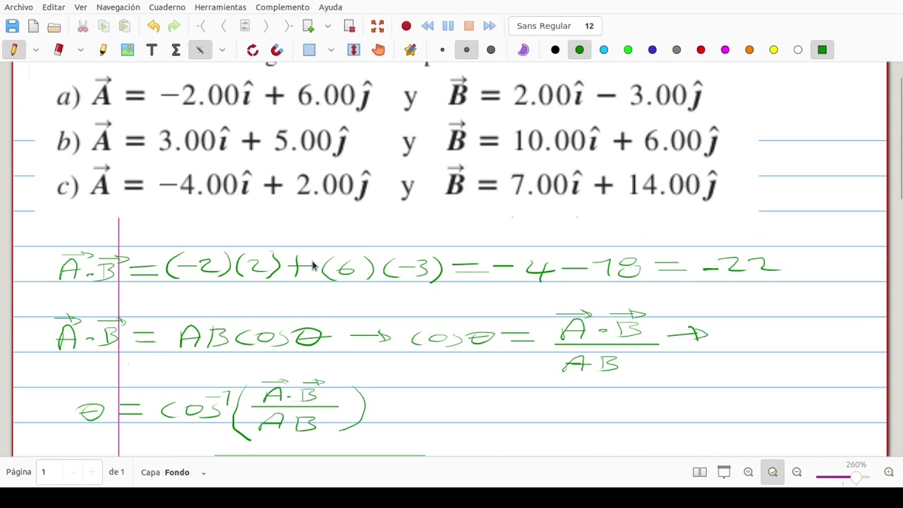Como Calcular el Ángulo entre dos Vectores usando el Producto Escalar o Producto Punto.