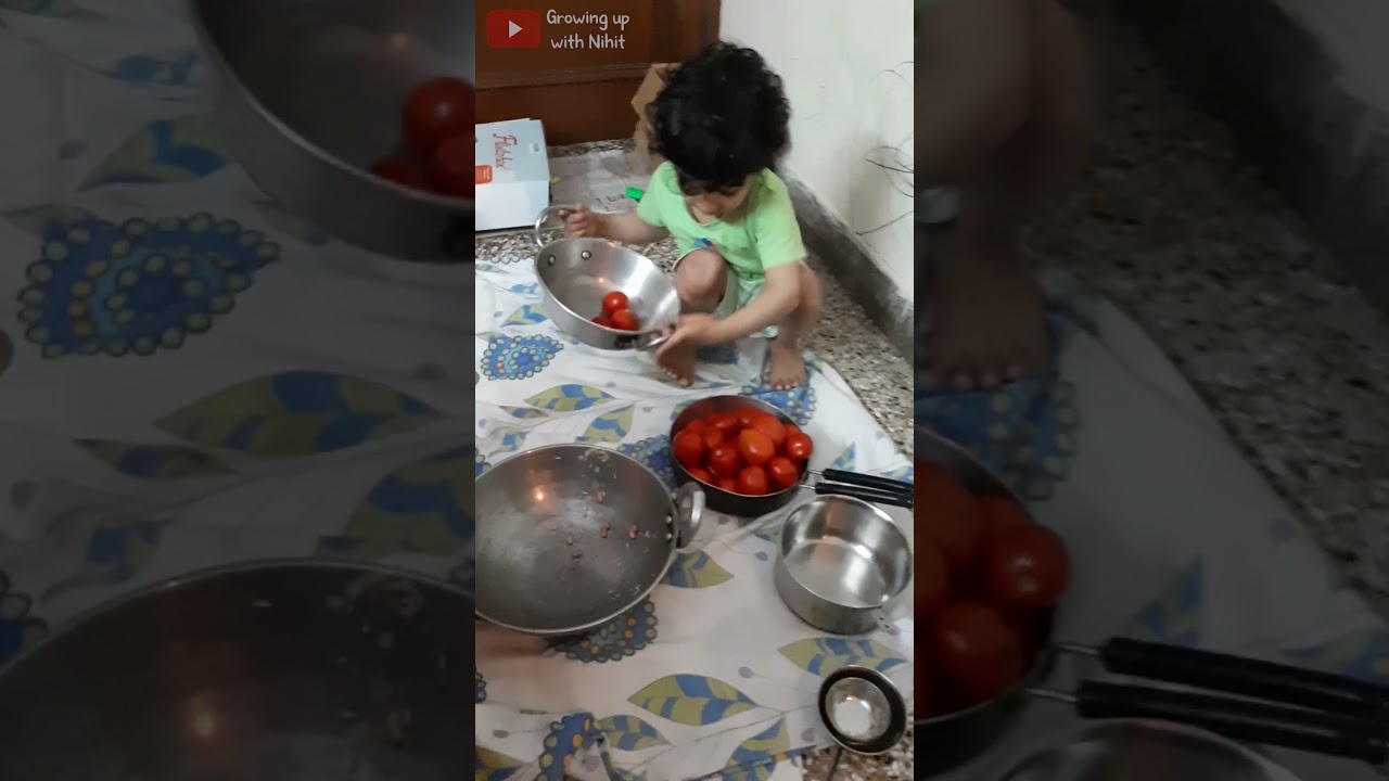 Cute baby making tomato II (motato) 😃 