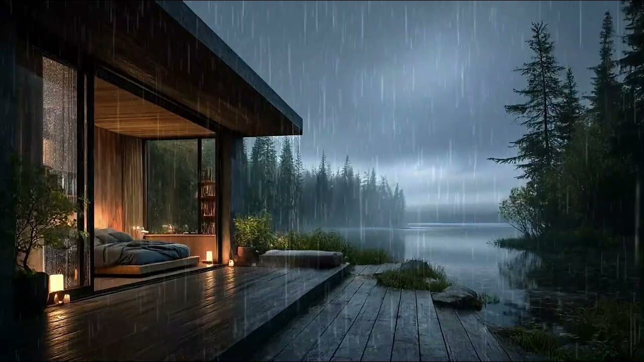 🌿Cozy Lake Cabin Night Ambience | Warm Interior, Silent Lake, Sleep & Relax