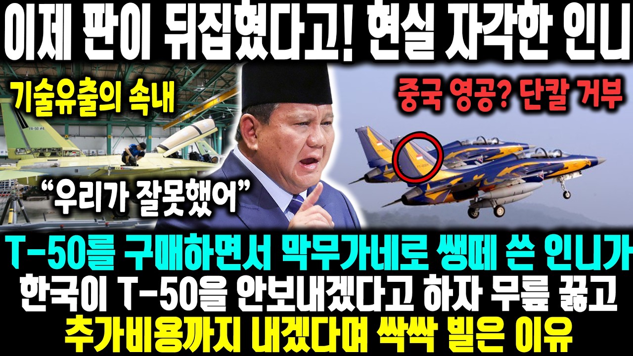 이제 판이 뒤집혔다고! 현실 자각한 인니 | T-50를 구매하면서 막무가네로 쌩떼 쓴 인니가 한국이 T-50을 안보내겠다고 하자, 무릎 꿇고추가비용까지 내겠다며 싹싹 빌은 이유