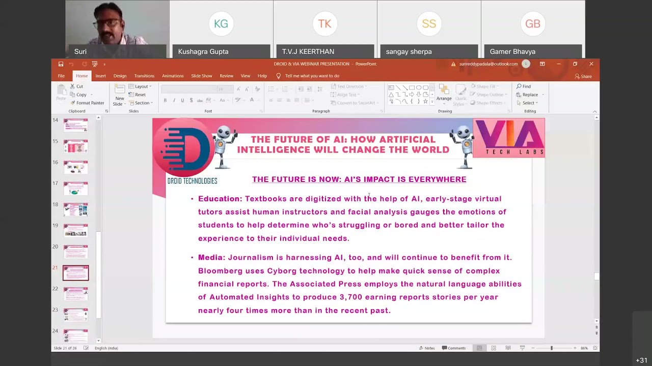Introduction to Robotics Webinar | Mr Suri Reddy | Via Tech Labs | Droid Technolgies