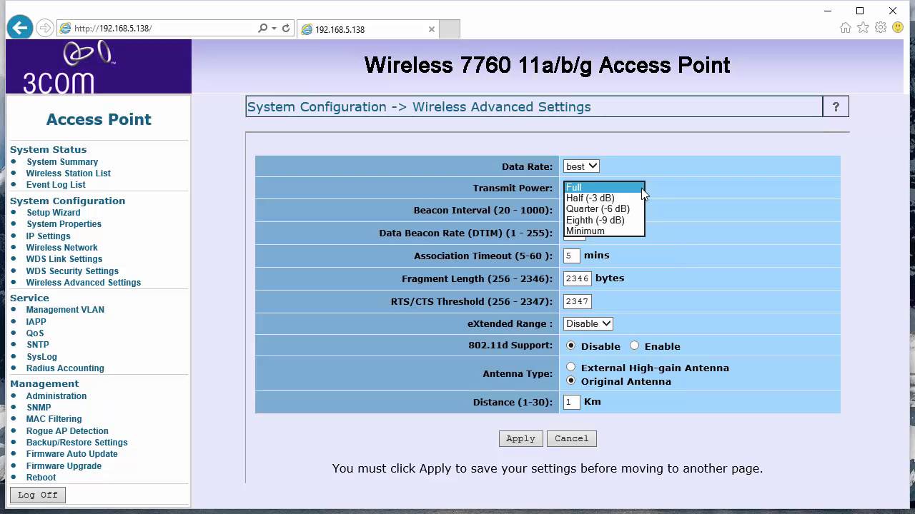 3Com Wireless 7760 ABG Access Point - Management Interface Walkthrough