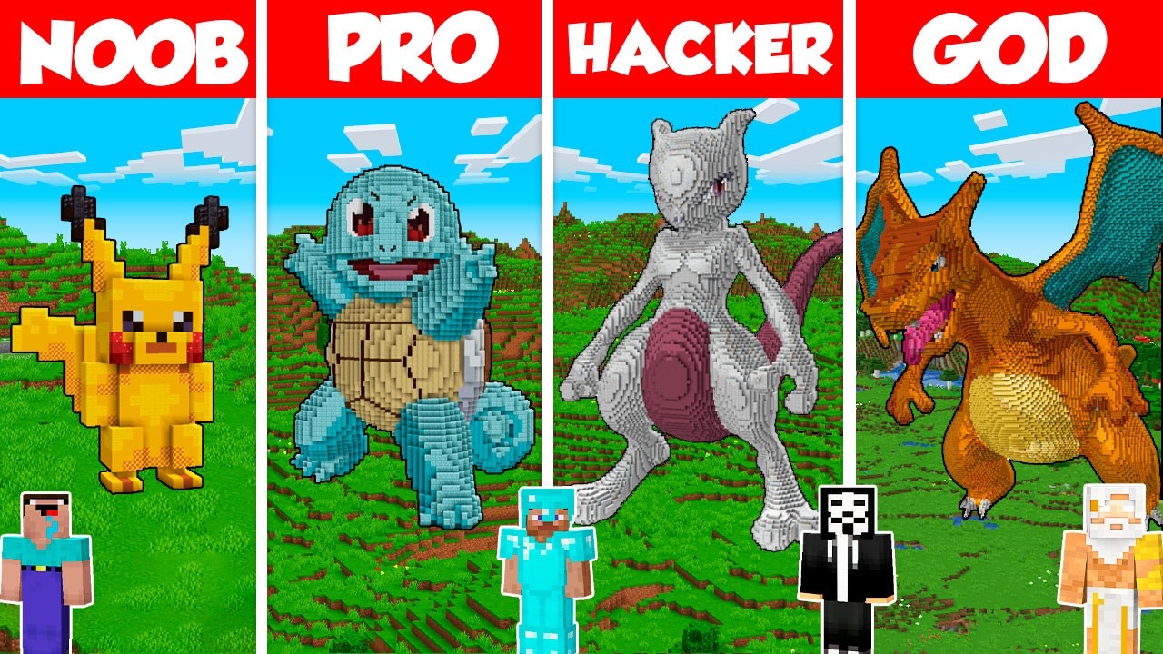 Pokemon Build Battle Challenge - Noob vs Pro vs Hacker vs God - Minecraft Animation