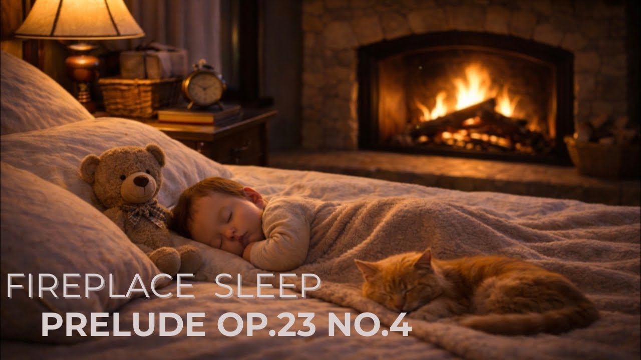【前奏曲Op.23-4】暖炉の音とオルゴール｜Fireplace Sounds with Gentle Music for Sleep (1 Hour)