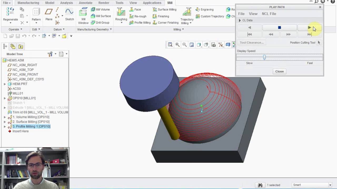 Finish cut (profile and surface mill) in Creo 2.0 with G-code