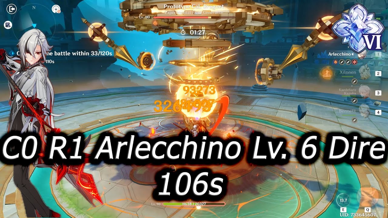 C0 R1 Arlecchino Lv.6 Dire 106s 6.2 Luna 3 Stygian Onslaught Mode  Genshin Impact