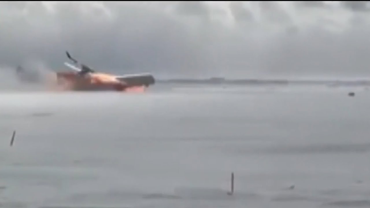 Dramatic footage shows moment plane crashes and bursts into flames in Toronto
