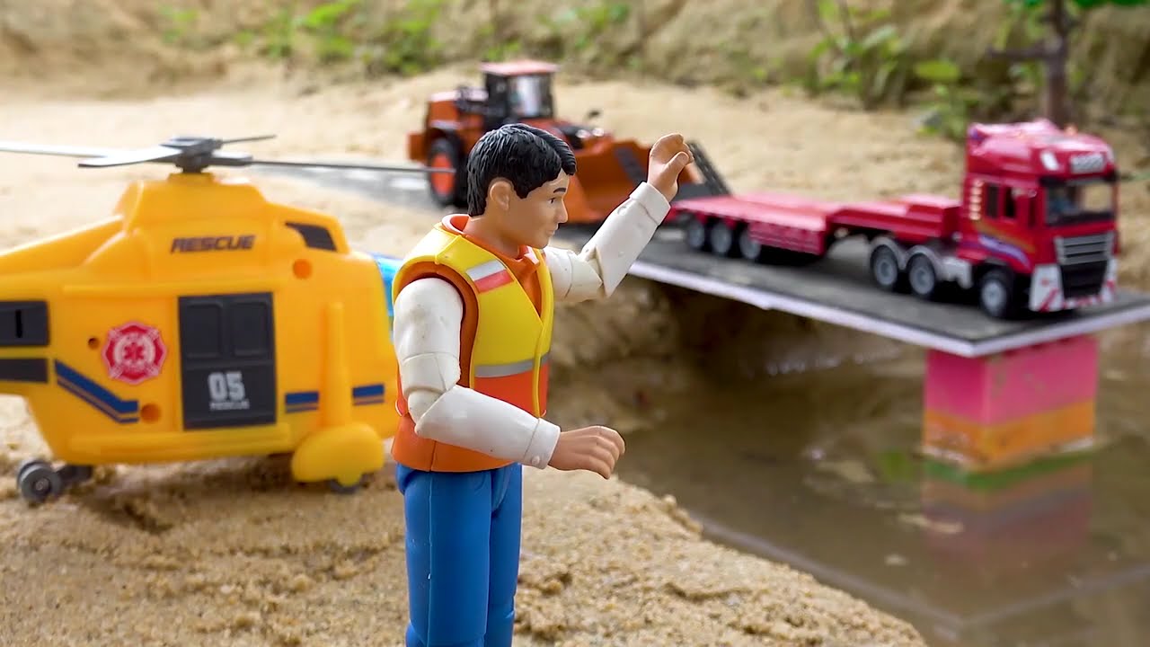 Rescue Police Car from the Hand in Cave with Construction Vehicles Fire Truck | BIBO TOYS