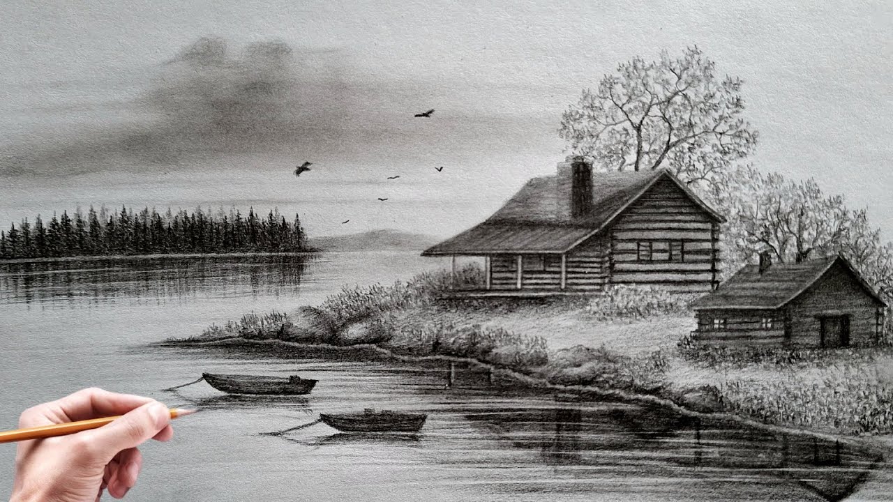 How to draw a beautiful landscape in a simple way | Landscape drawing for beginners step by step