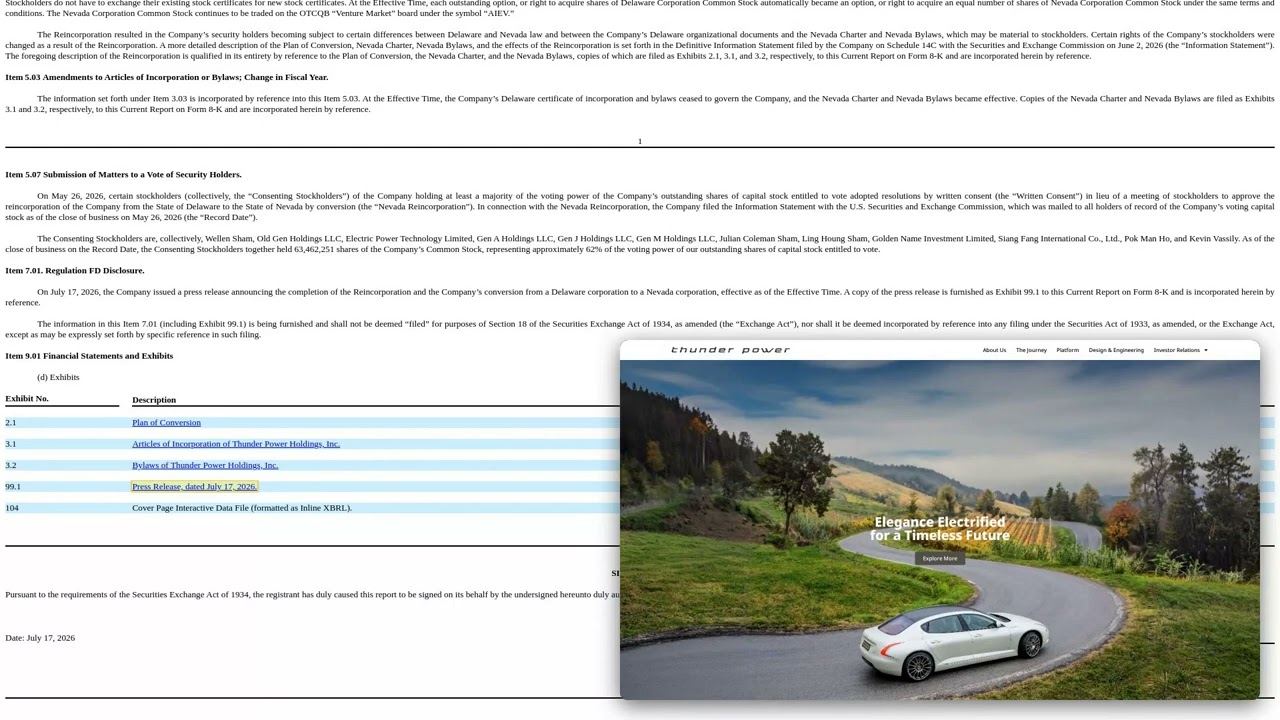 AIEV Reincorporation: My Take on the 8-K Filing