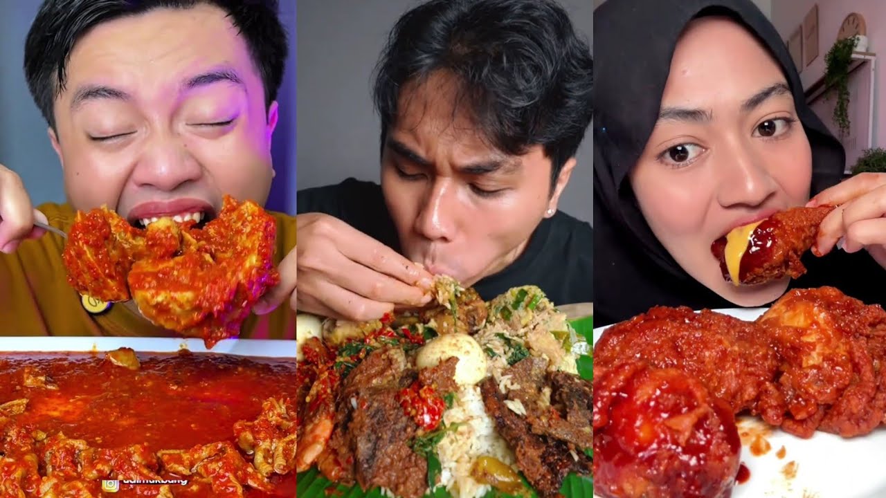 Tiktok Mukbang Compilation | Baso Ceker Mercon, Nasi Padang, Ayam Goreng Pedas, Cireng Kuah, dll 😍😋
