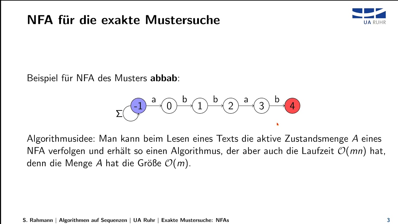 Algorithmen auf Sequenzen Teil 03: Exakte Mustersuche mit nichtdeterministischen endlichen Automaten
