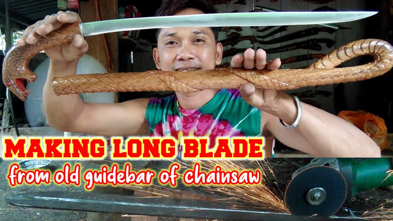 FORGING LONG BLADE MADE FROM GUIDE BAR OF CHAINSAW : MAKING HANDLE AND CASE SNAKE DESIGN🗡️🗡️🐍🐍🐍