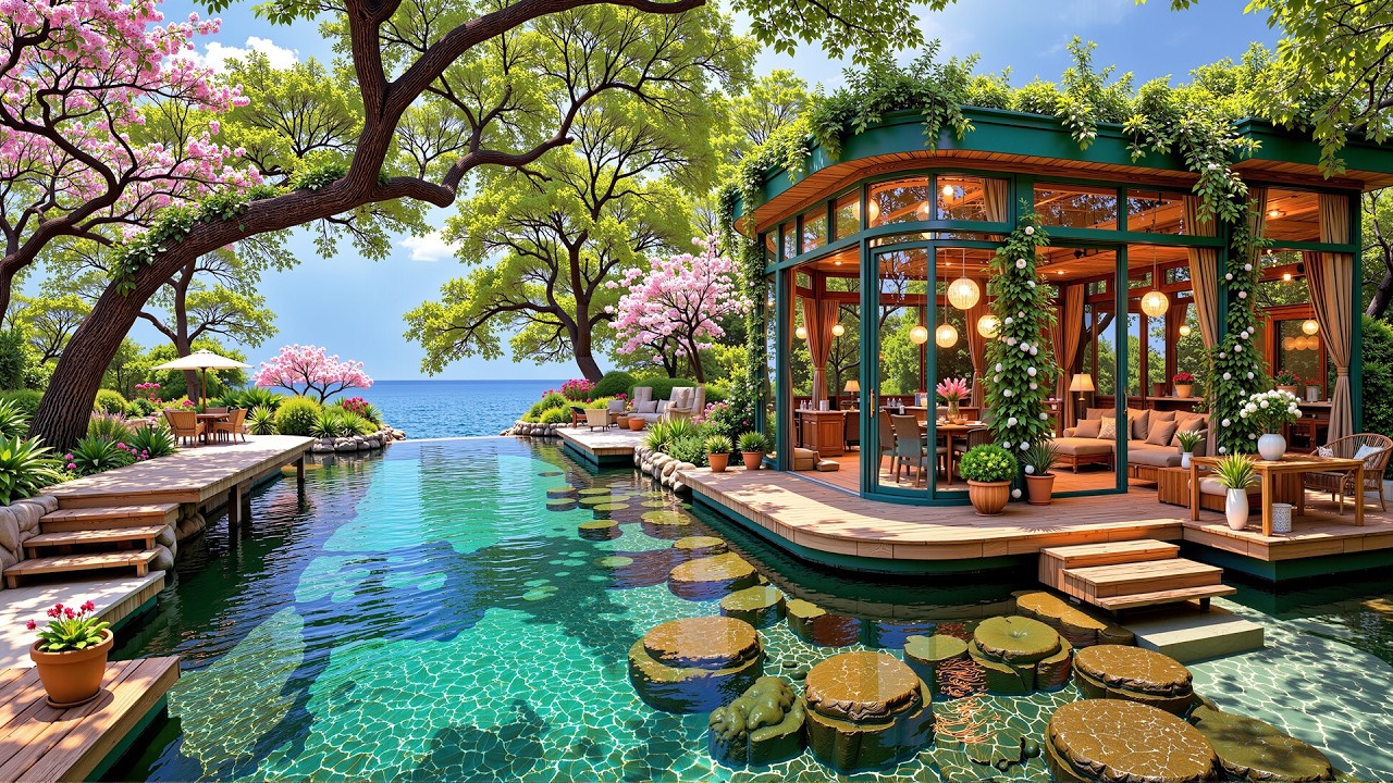 Positive Jazz In Lakeside | Tranquil Beach Café Ambience With Ocean Jazz for Relaxing Morning