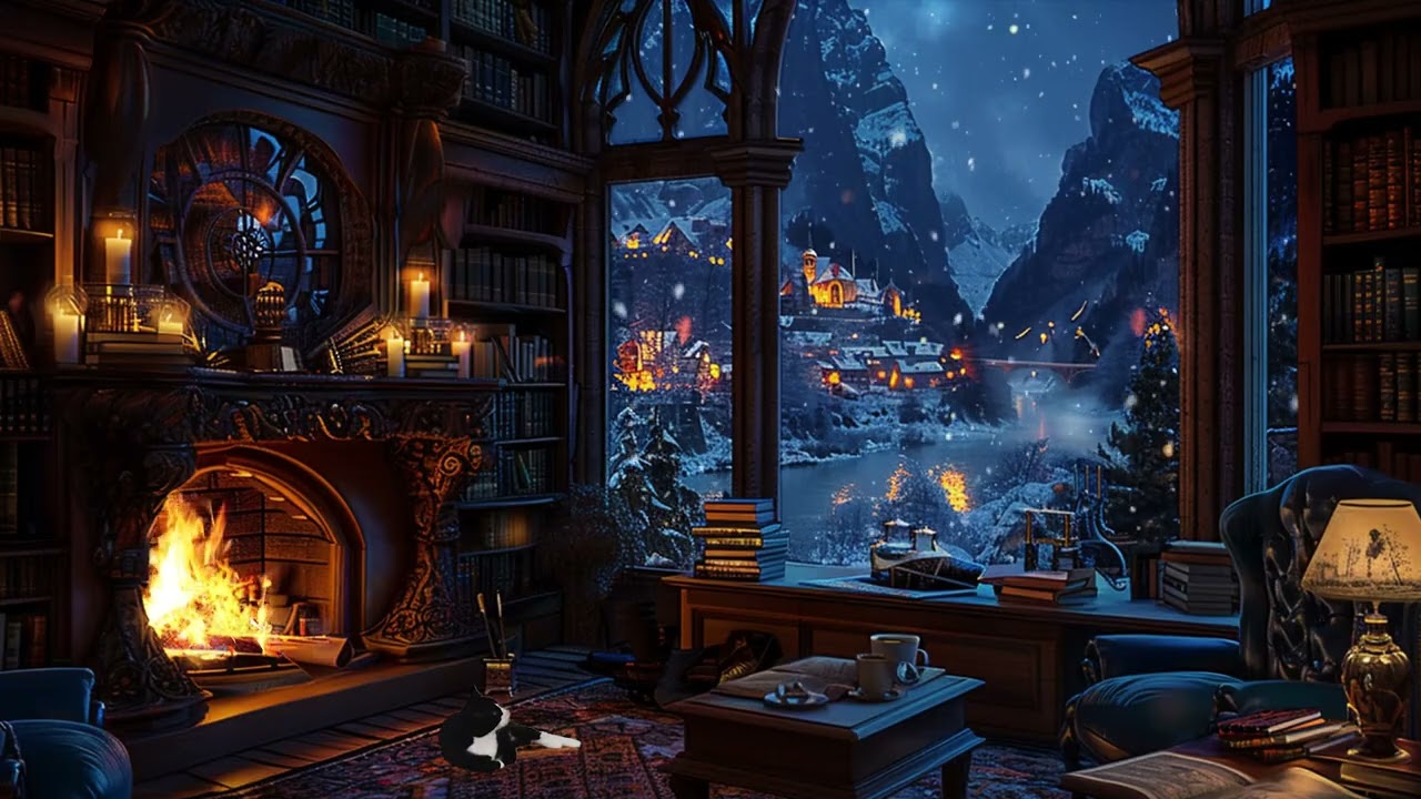 Snowfall in Grand Victorian Library | Deep Focus Study Ambience for Mental Clarity Flow