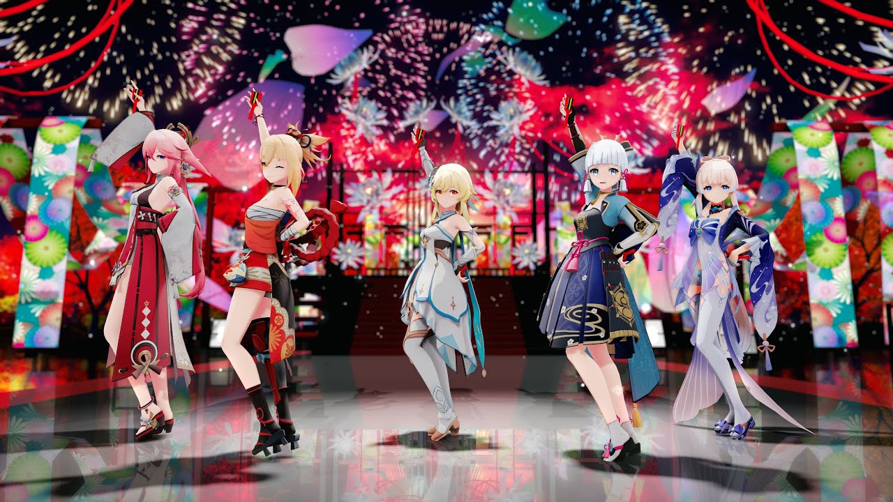 【Genshin Impact MMD/4K 60fps】花ハ踊レヤいろはにほ / 蛍 宵宮 綾華 神子 心海(Lumine Yoimiya Ayaka Miko Kokomi)