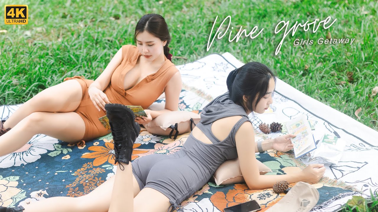 One day vacation trip with cute girls⛺wear sexy outfit enjoy the pine forest view🌲ASMR camping EP34