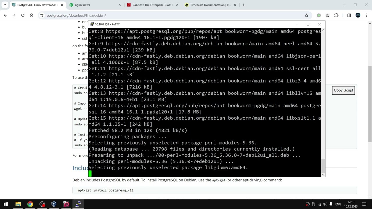 Установка Zabbix с PostgreSQL и расширением TimescaleDB