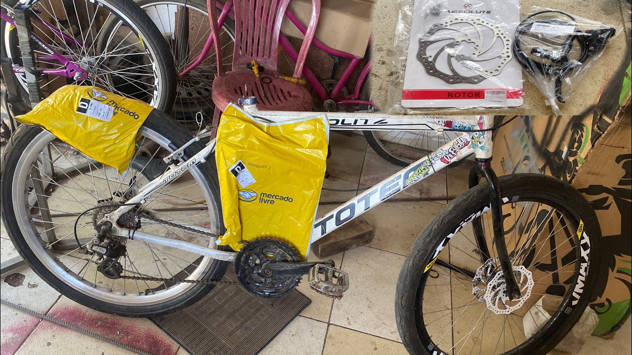 Coloquei freio hidráulico e um disco 180 na minha bike branca 