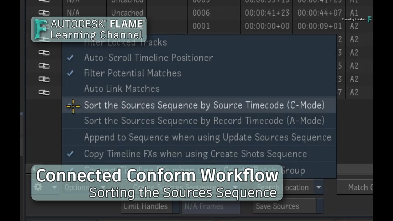 Connected Conform Workflow: Sorting the Sources Sequence - Flame 2019.1