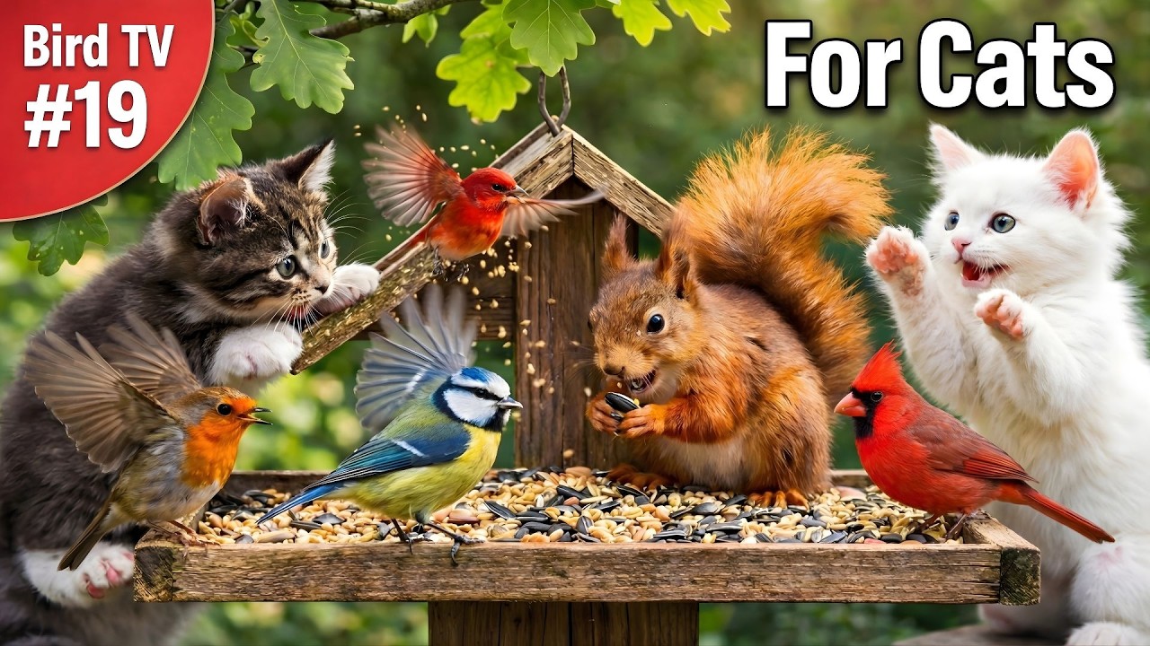 Bird TV for Cats 😻 Birds & Squirrels for Cats to Watch | Relaxing Music (4K)
