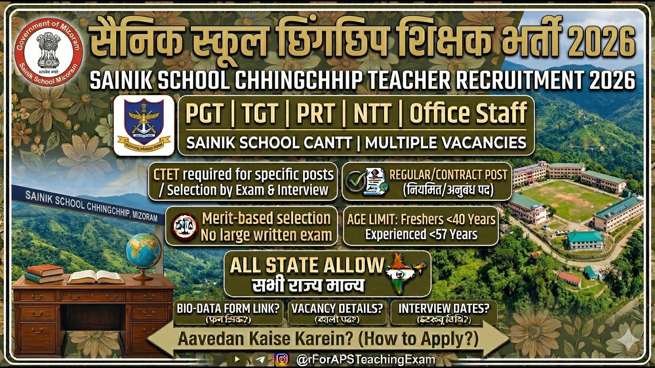 Sainik School Chhingchhip Recruitment 2026 | Teacher & Staff Vacancy | Apply Now!