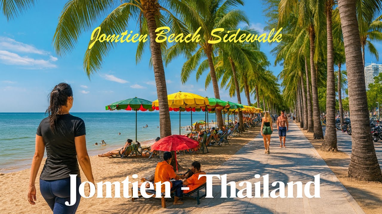 Jomtien Beach 🇨🇷 Sidewalk Walk ☀️| Daytime Life, People & Beach Activities | Thailand Walking Tour