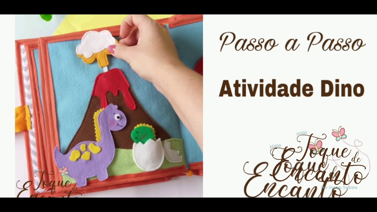 Passo a passo e molde gratuito - Quiet Book Atividade Dino
