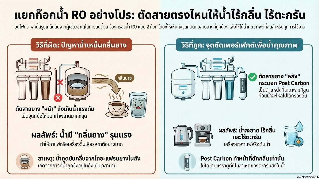 จุดแยกก๊อกน้ำ RO เป็นน้ำต้ม และ น้ำดื่ม