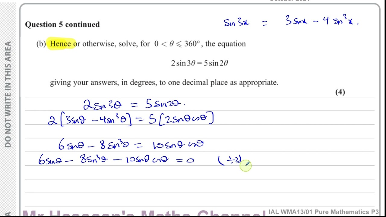 WMA13/01, (Edexcel), IAL, P3, October 2024, Q5, Trigonometric Identities & Equations, Double Angle