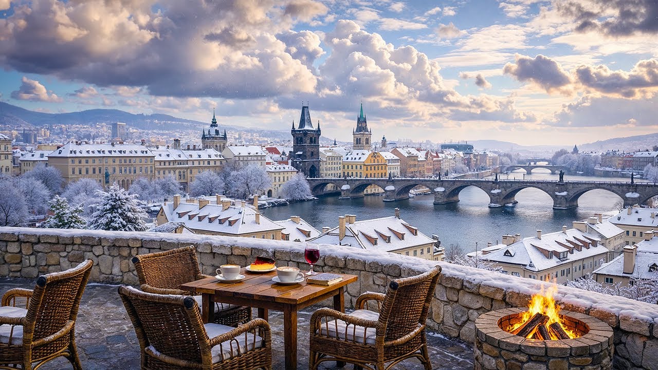 Prague Winter Morning Jazz ☕ Cozy Balcony Café Ambience & Relaxing Jazz Music for Study, Focus