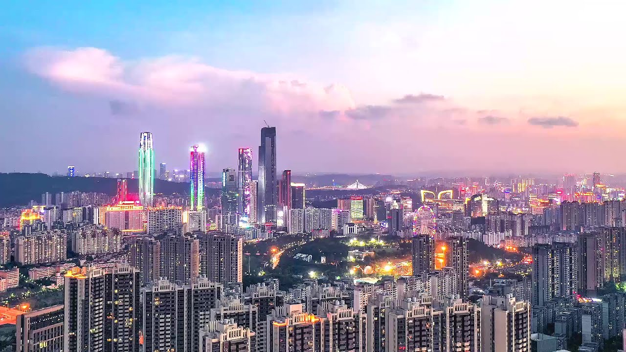 A bird's eye view of Nanning, Guangxi,China-Aerial views of Nanning skyline day/night