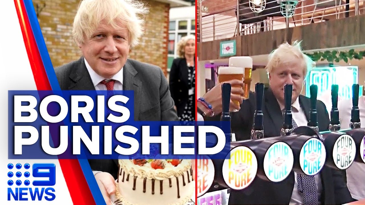 UK Prime Minister Boris Johnson fined for lockdown-breaching party | 9 News Australia
