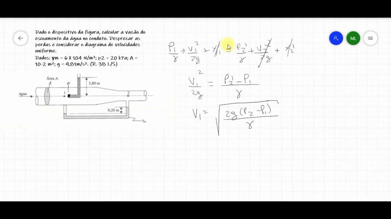 Aula 10 ( Unidade 2) Exercício extra - Eq. Bernoulli
