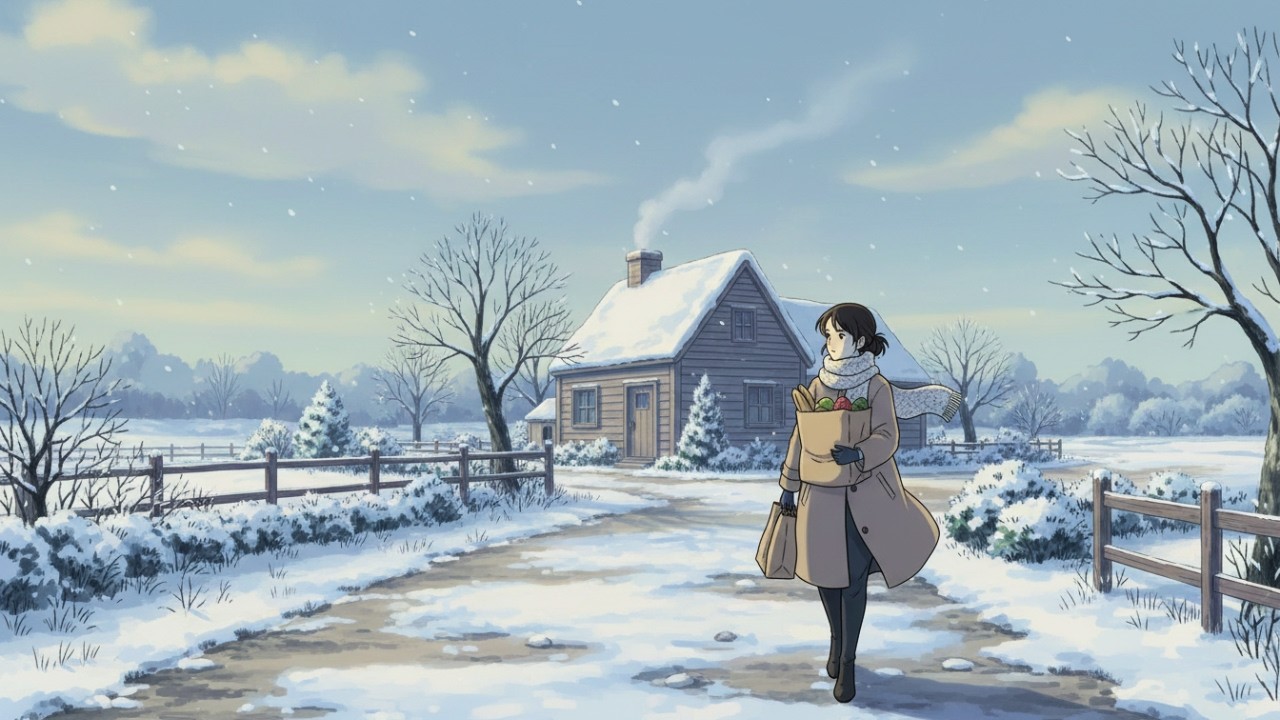 Snowy Evening in the City: Winter Market Walk, Homemade Sushi & Cozy TV Time | Ghibli-Style ASMR
