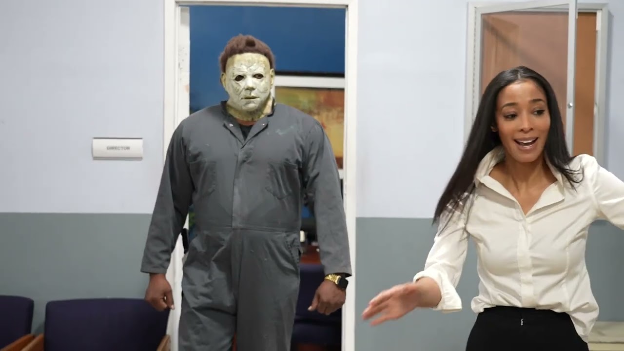 Michael Myers gets a job!@DaphniqueSprings@dicethebarber #comedy #michaelmyers #funny