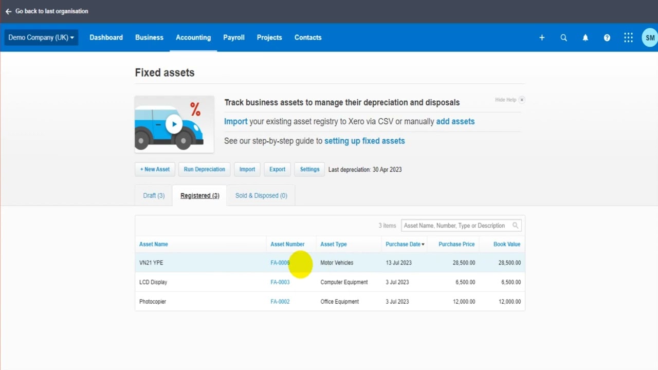 Asset Disposals on Xero