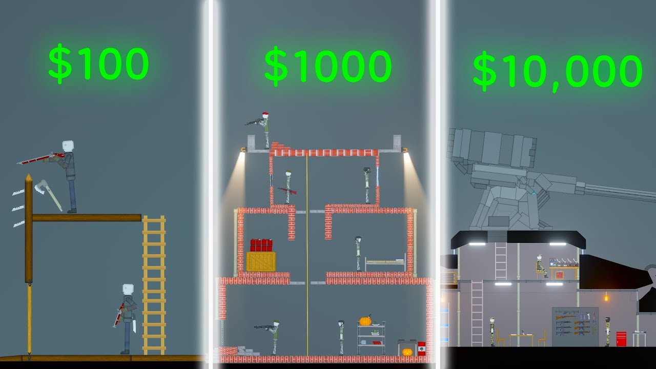 BASE WORTH $100 $1000 $10000 | BASE DEFENSE | ZOMBIE ATTACK In People Playground