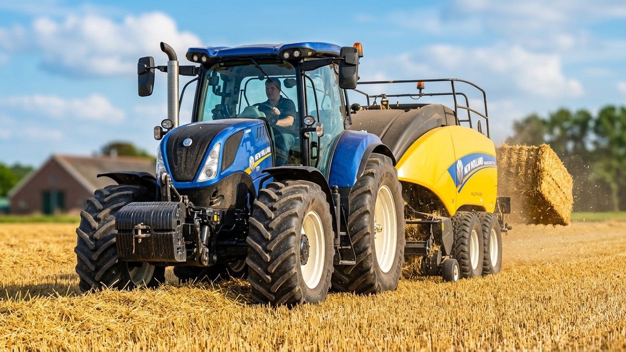Stro persen en opladen met New Holland. Noordam- Ten Have bij Schutte en Haijenga Termunten.
