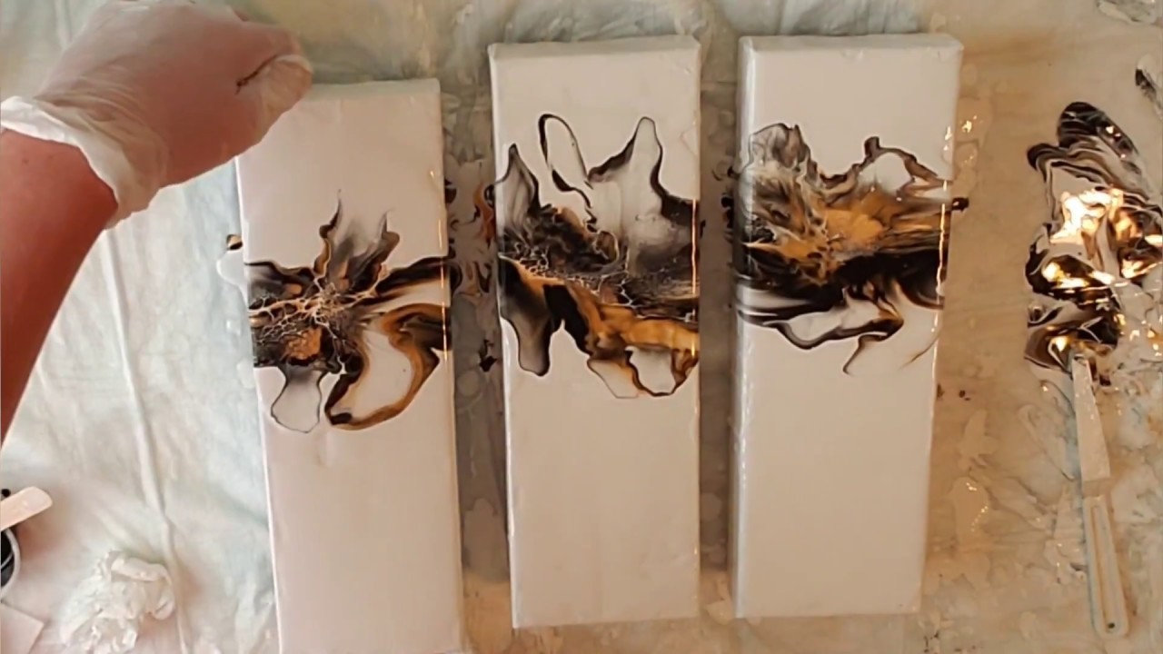 Dutch Bloom Technique Combo Triptych! Black and Gold! Gorgeous Results!