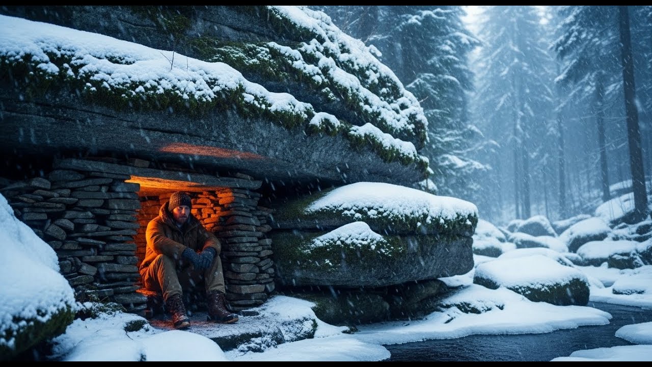Camping Alone in Deep Snow | Carving a Shelter to Survive