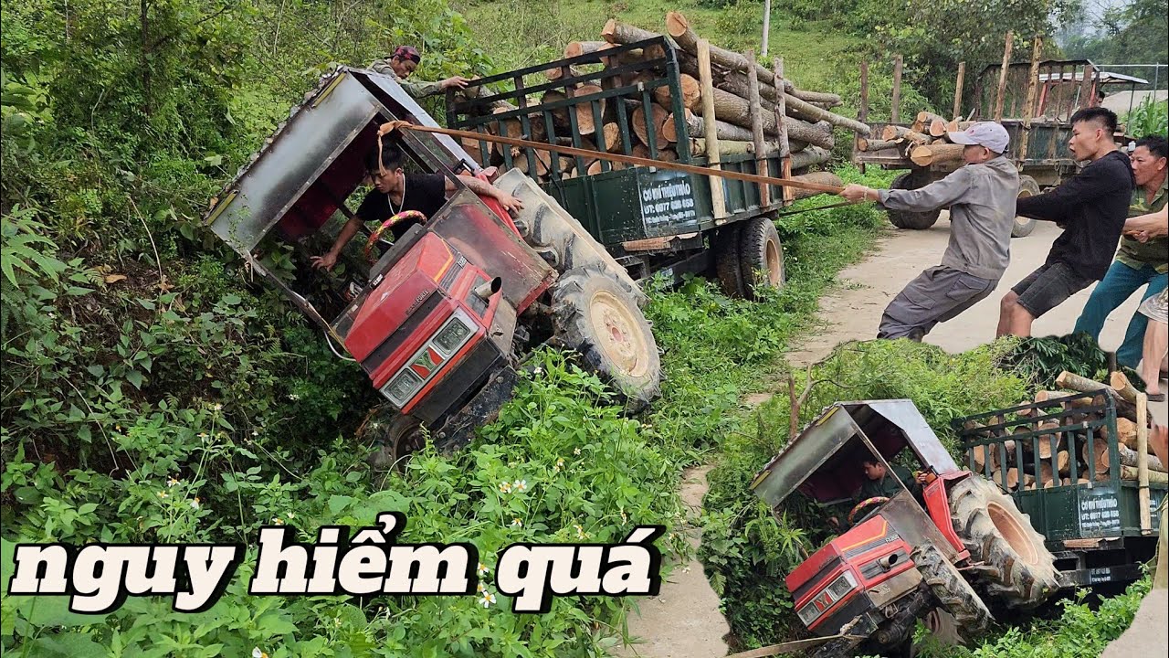 The tractor of Myanmar plunged into the ditch and almost flipped the barrel
