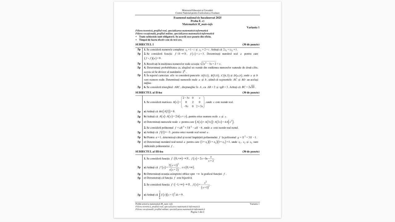 Rezolvarea subiectului de Bacalaureat 2025 - Mate-Info
