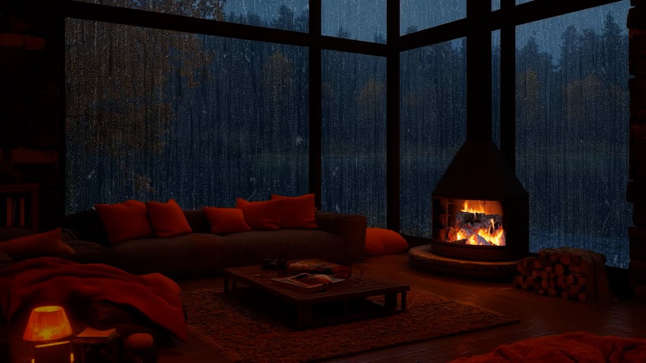 Soft Rain and Crackling Fire Sounds | Background Sound for Relaxing Evenings, Focus and Meditation