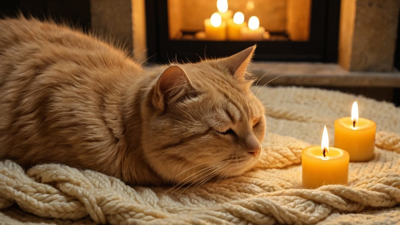 [4K] Deep Sleep Cat ASMR | Warm Candlelight with Norang